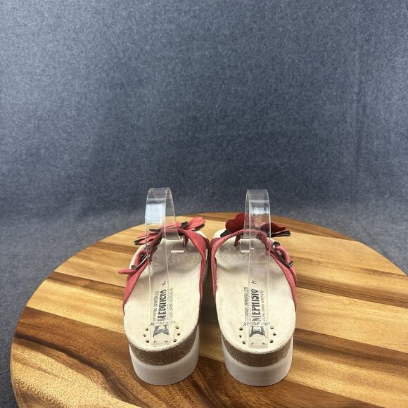 Mephisto Helen Flower Leather Air Relax Slide Sandals Red Women's 37/7 - Picture 7 of 10